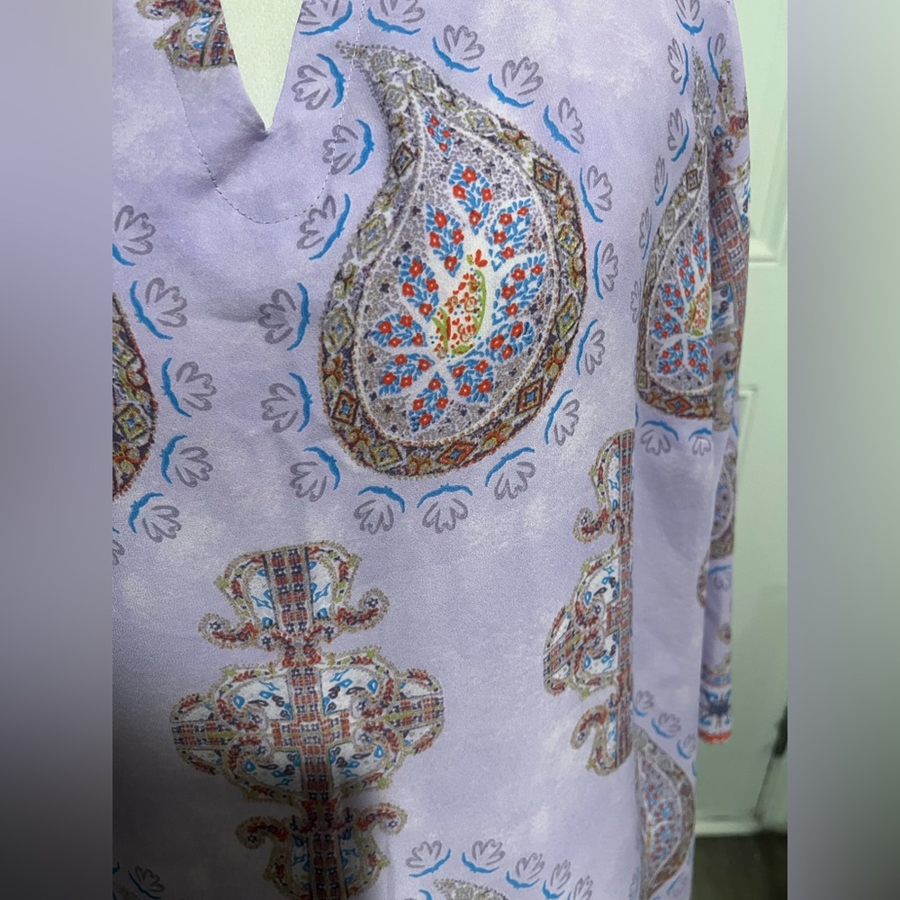 Violet & Claire 2X Top Tunic Purple Paisley Split Round Neck 3/4 Sleeve Bohemian - Picture 5 of 14